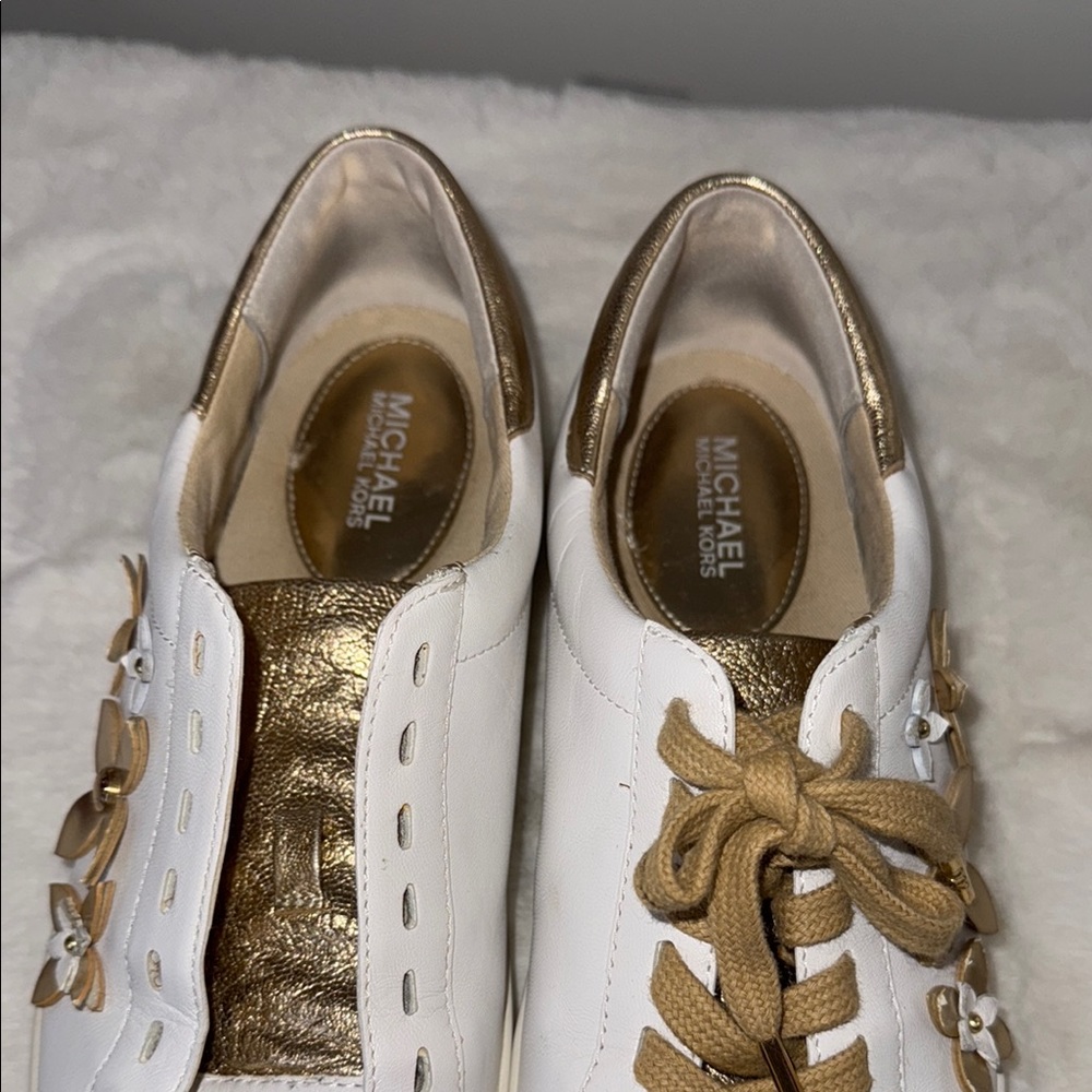 Michael Kors White and Gold Leather Sleek Sneakers - Picture 9 of 14